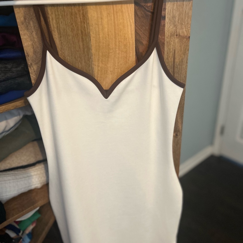 White Dress with Brown Trim